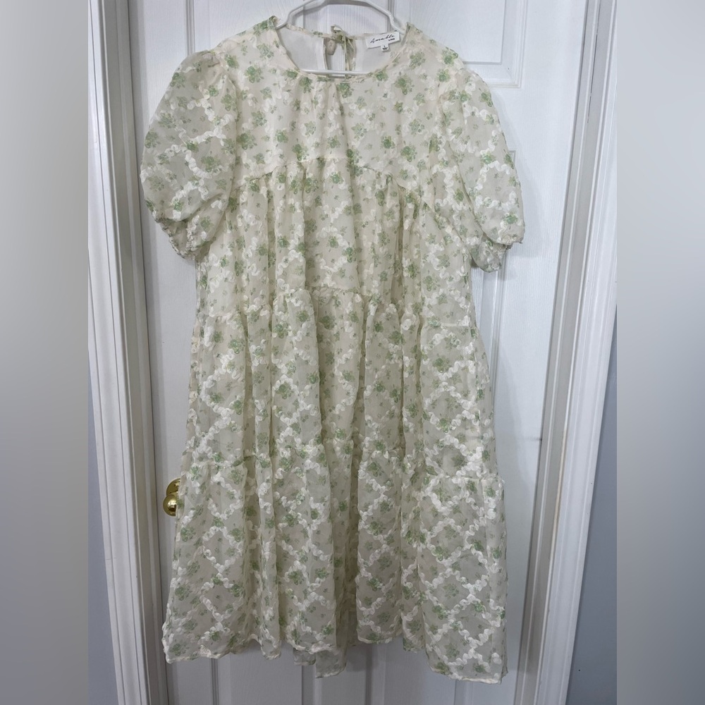 Floral Women’s Green and White and Cream Dress